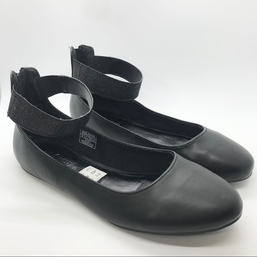 Nine West Black Ankle Strap Leather Flats